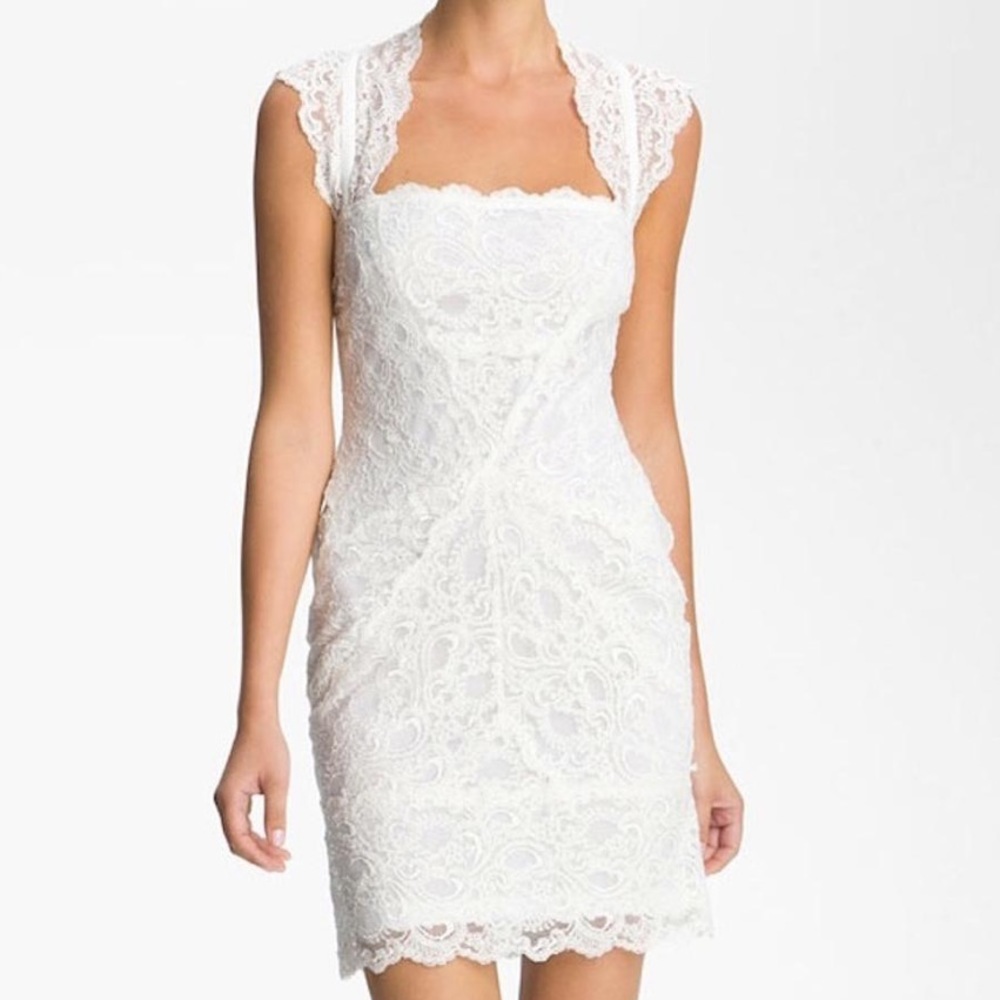 Nicole Miller White Cutout Back Lace Mini Dress